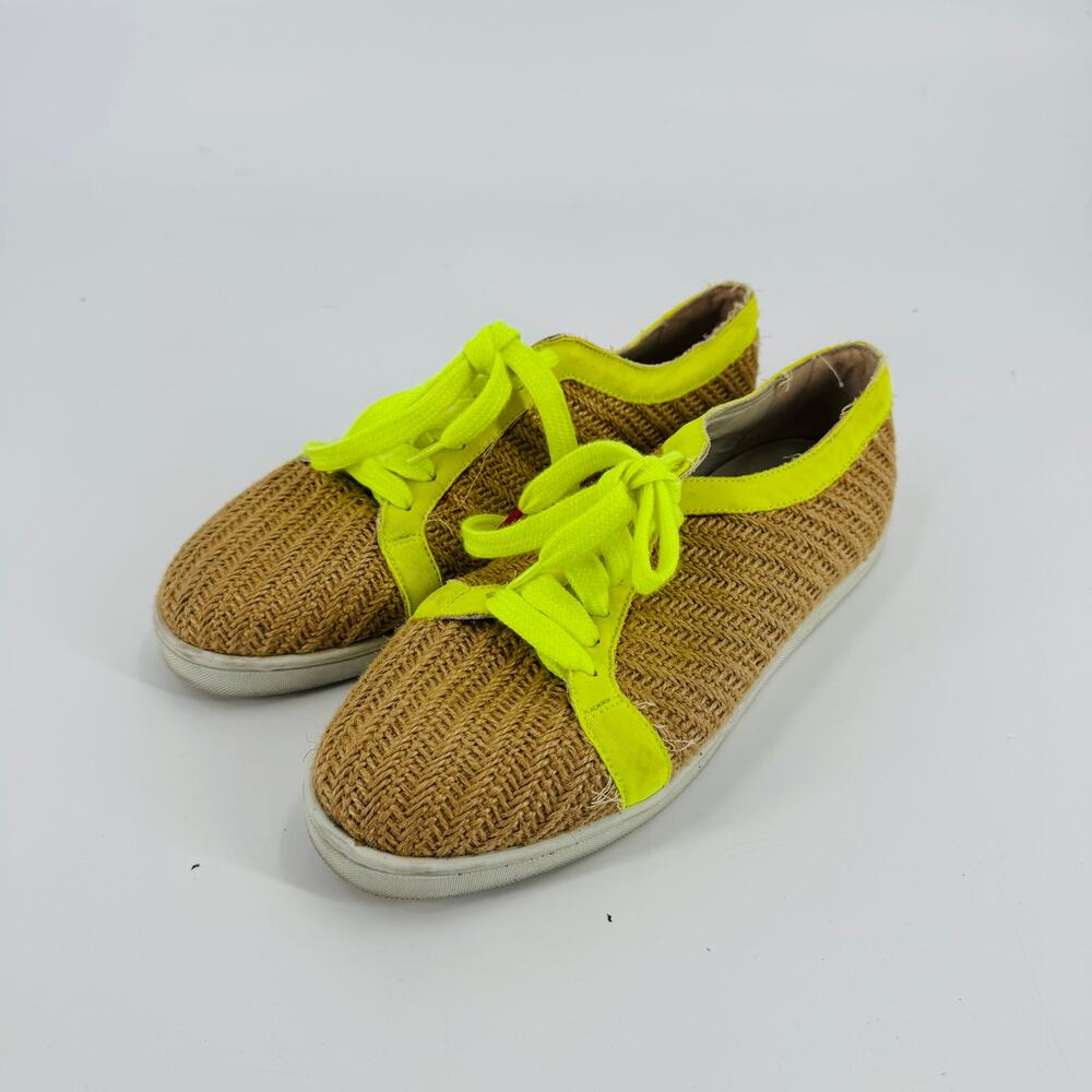 CLEARANCE‎ Twins for Peace Sneakers Woven Raffia Neon Yellow Casual Size 37